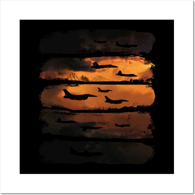 Flying Jets and Airplanes - Sunset Sky Wall Art by Area31Studios